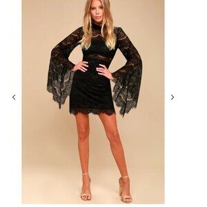 Lulus Bewitching Babe Black Lace Bell Sleeve Mini Dress S